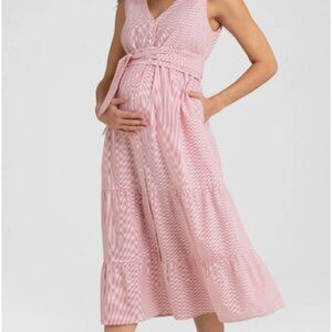 Seraphine Stripe Cotton Maternity/Nursing Midi Sundress - Size 10